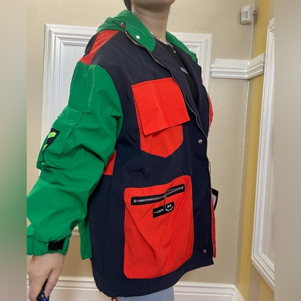 Vibrant Green and Orange Colorblock Jacket - Picture 6 of 9